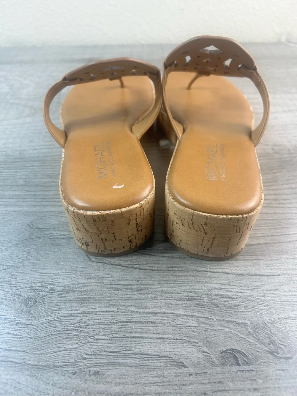 Michael by Michael Shannon Brown Cork Wedge Thong Sandals Women’s Size 9